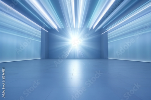 Ray of a gray-blue background with beautiful rays of illumination. Light interior wall for presentation.