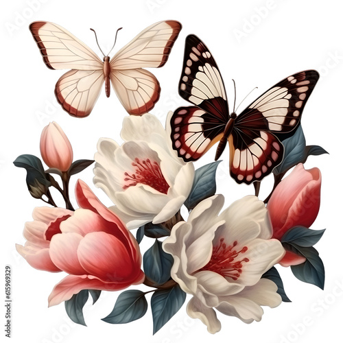 Vintage Butterfly And Magnolia Flowers © Ha
