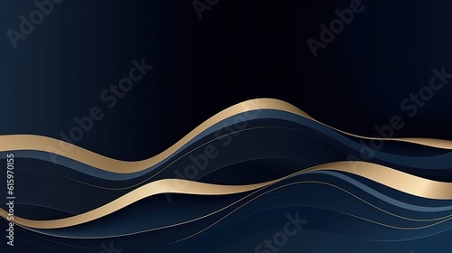 Navy blue gold abstract wave line arts background made with Generative AI
