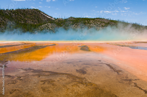Grand Prismatic Spring as seen walking along path in Midway Geyser Basin, Yellowstone National Park, Wyoming