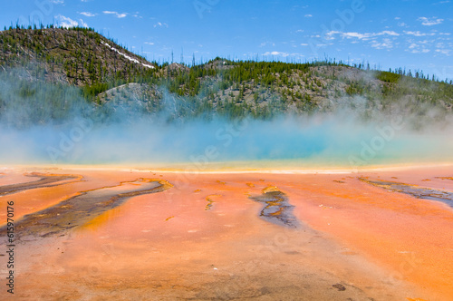 Grand Prismatic Spring as seen walking along path in Midway Geyser Basin, Yellowstone National Park, Wyoming