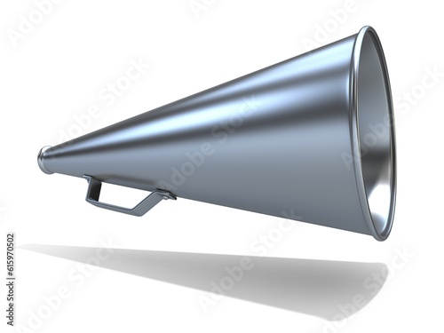 Retro - old style megaphone, isolated on white background. 3D render, side view.