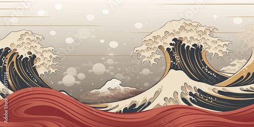 Japan wave oriental design seamless background made with Generative AI