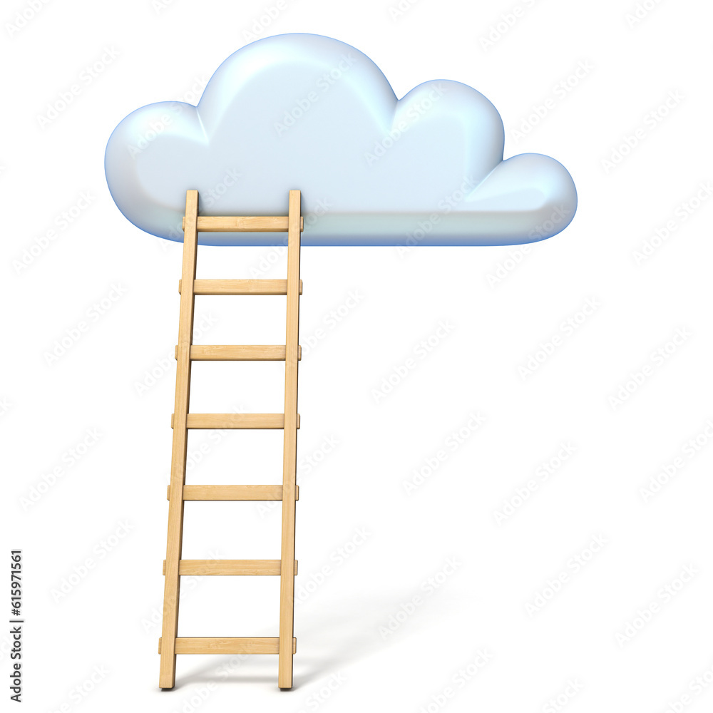 Cloud shape and ladder 3D rendering illustration isolated on white background Cloud shape and ladder 3D rendering illustration isolated on white background