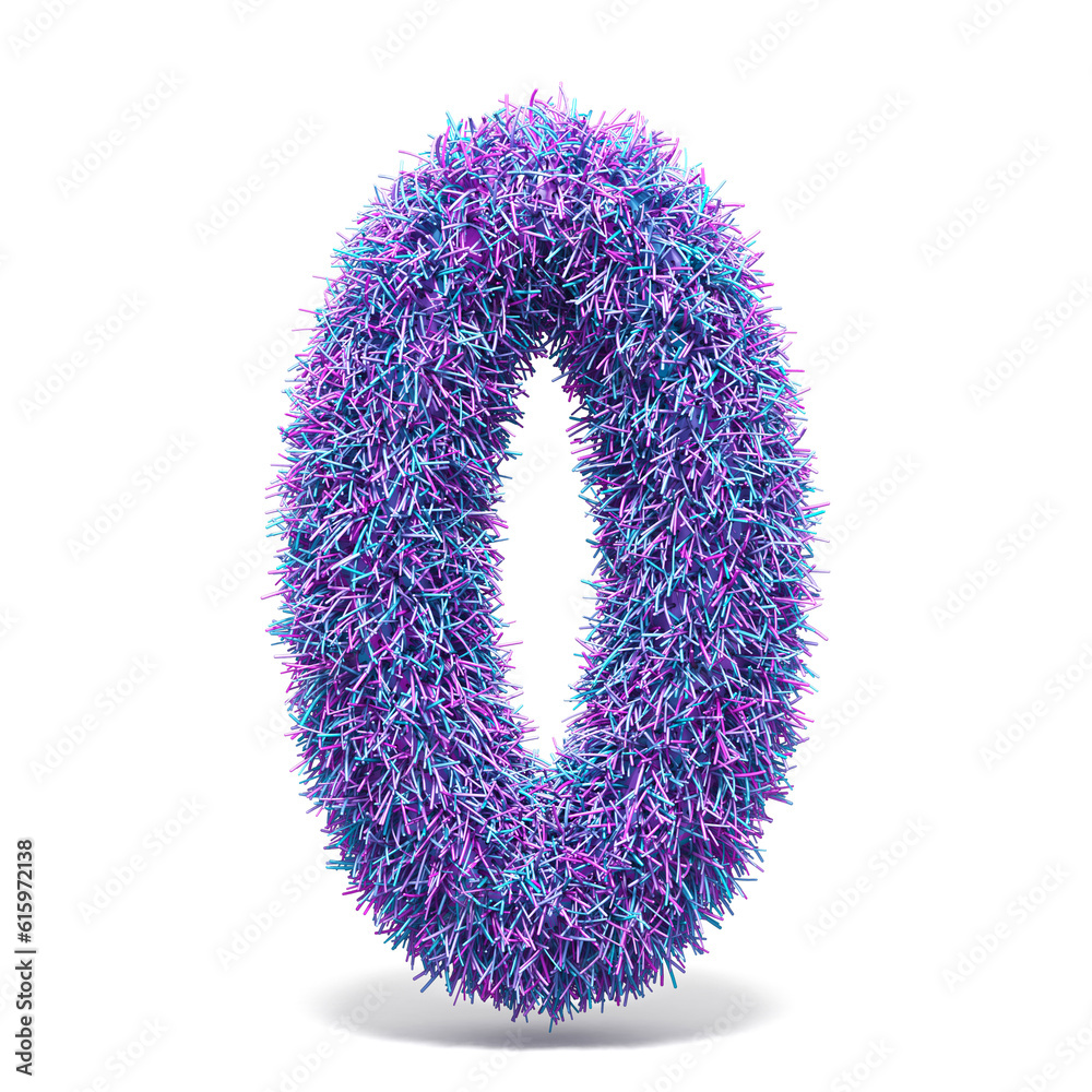 Purple faux fur number 0 ZERO 3D render illustration isolated on white background Purple faux fur number 0 ZERO 3D render illustration isolated on white background