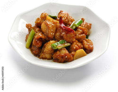 general tso’s chicken, american chinese cuisine isolated on white background