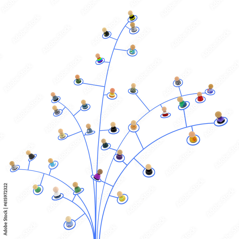 Crowd of small symbolic 3d figures linked by lines, isolated Crowd of small symbolic 3d figures linked by lines, isolated