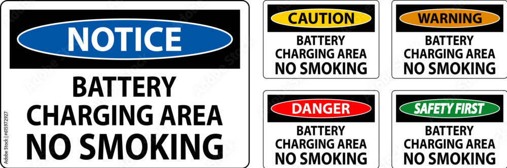 Danger Sign Battery Charging Area, No Smoking Danger Sign Battery Charging Area, No Smoking