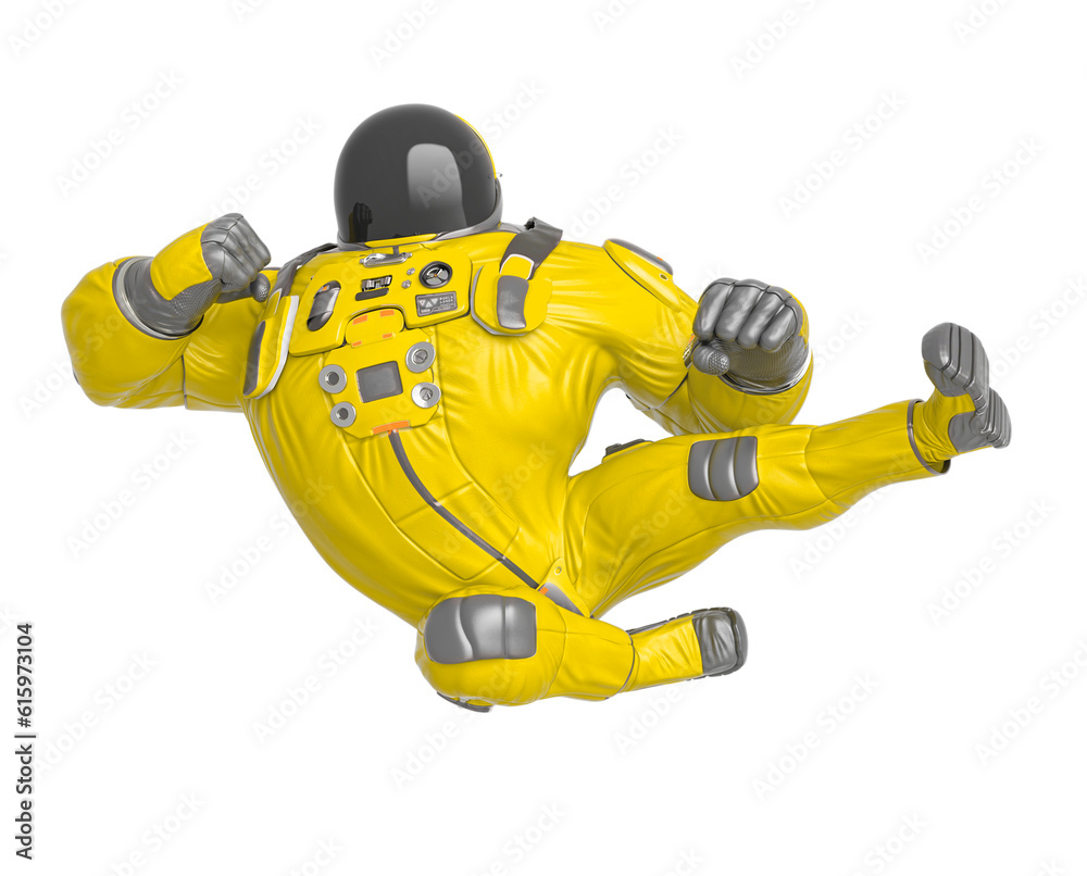 astronaut cartoon is kicking in karate or mma style