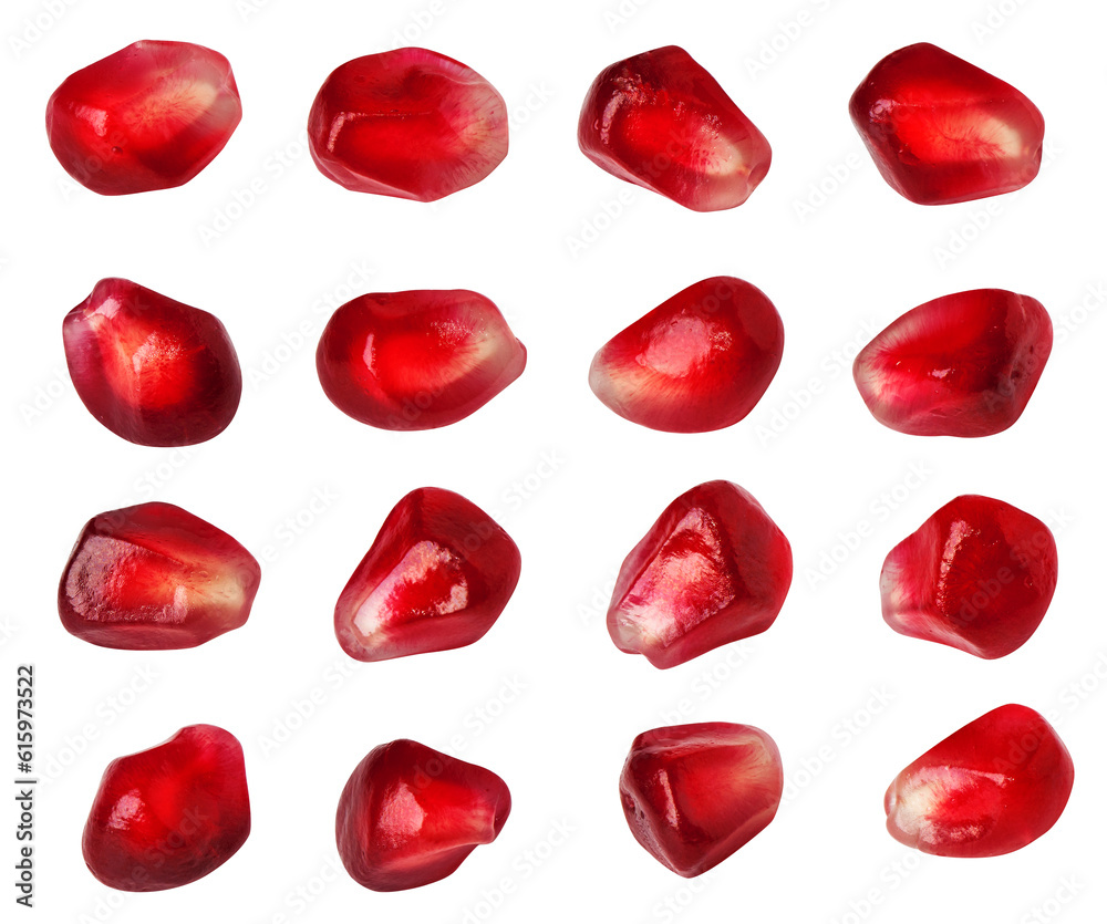 Pomegranate seed collection isolated on white. Clipping path included Pomegranate seed collection isolated on white. Clipping path included