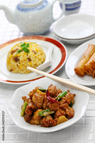 general tso’s chicken, fried rice, spring rolls, american chinese cuisine