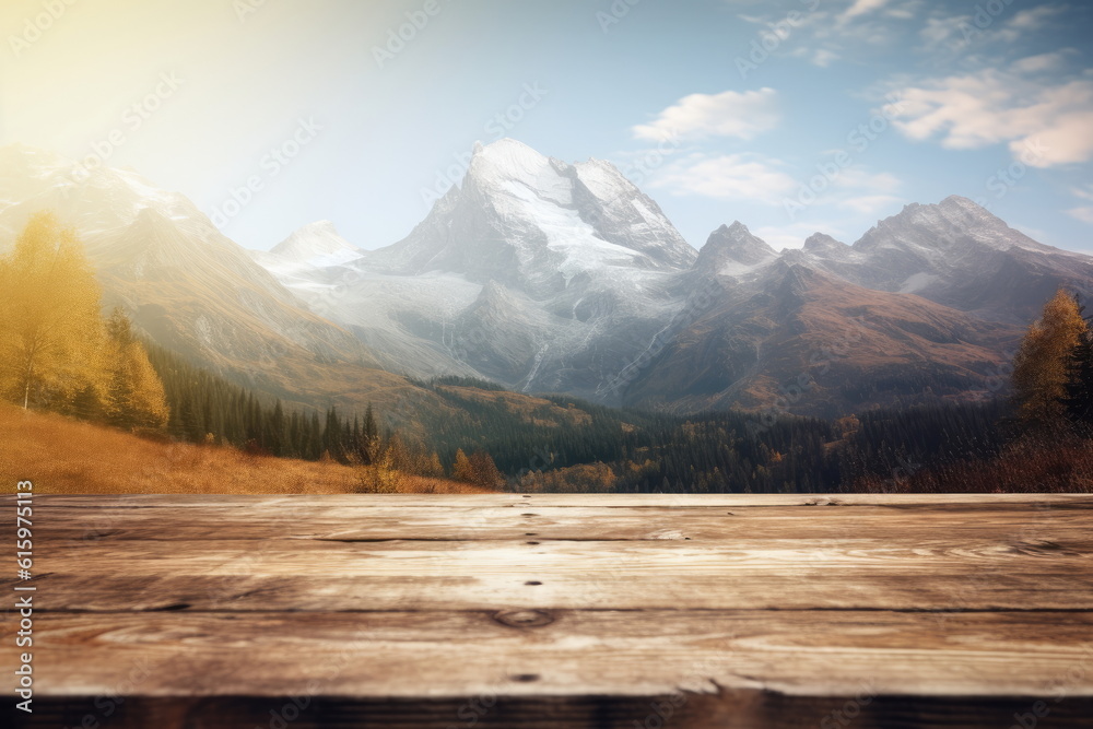 wooden board with mountain background wooden board with mountain background