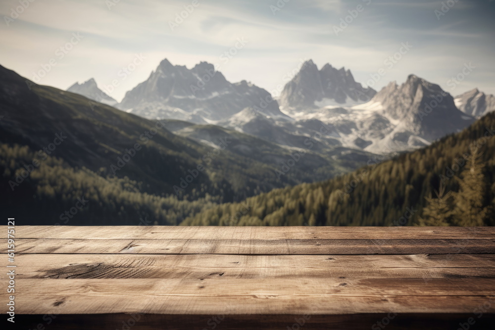 wooden board with mountain background