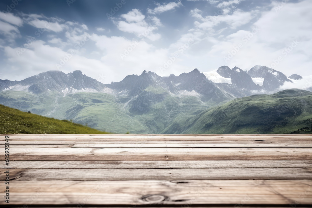 wooden board with mountain background wooden board with mountain background