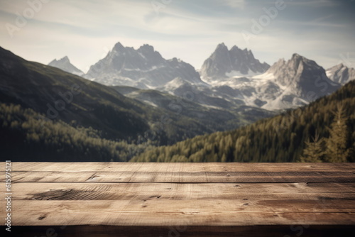 wooden board with mountain background