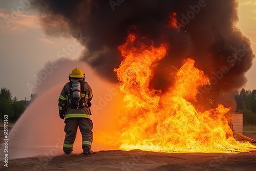 Firefighter training in fire, big fire