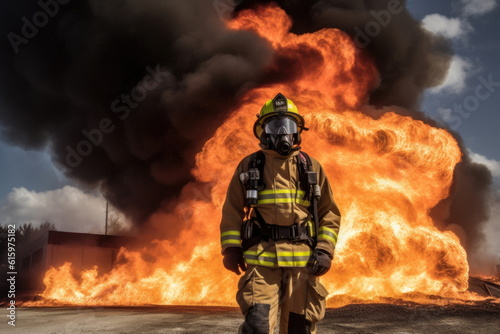 Firefighter training in fire, big fire