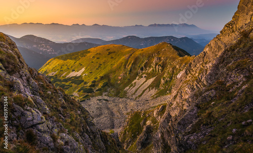 Mountain Landscape in Colourful Sunset. View from Mount Dumbier in Low Tatras, Slovakia. West and High Tatras Mountains in Background. © Designpics