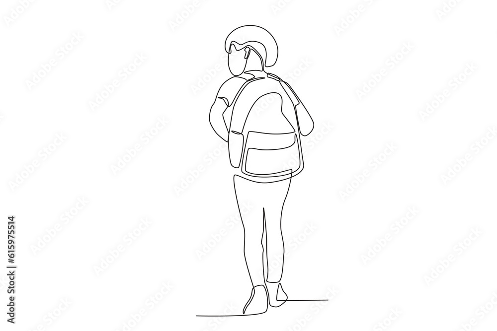 Back view of a boy going to school. Back to school one-line drawing