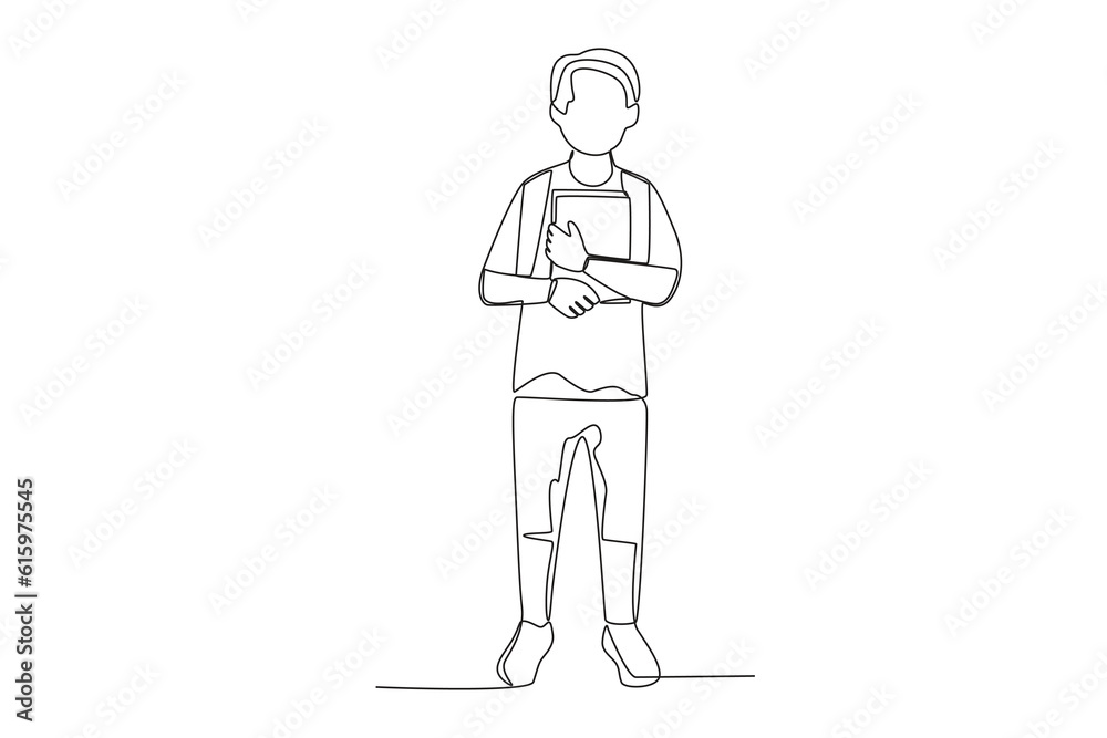 A well-dressed student to school. Back to school one-line drawing A well-dressed student to school. Back to school one-line drawing