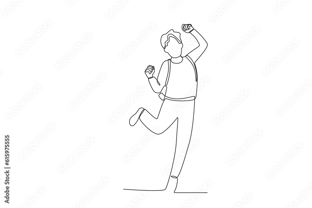 A happy student is back in school. Back to school one-line drawing A happy student is back in school. Back to school one-line drawing