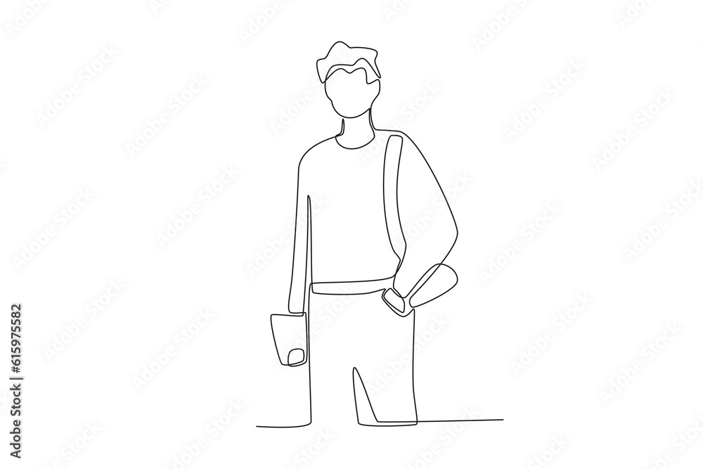 A man casually goes to school. Back to school one-line drawing A man casually goes to school. Back to school one-line drawing