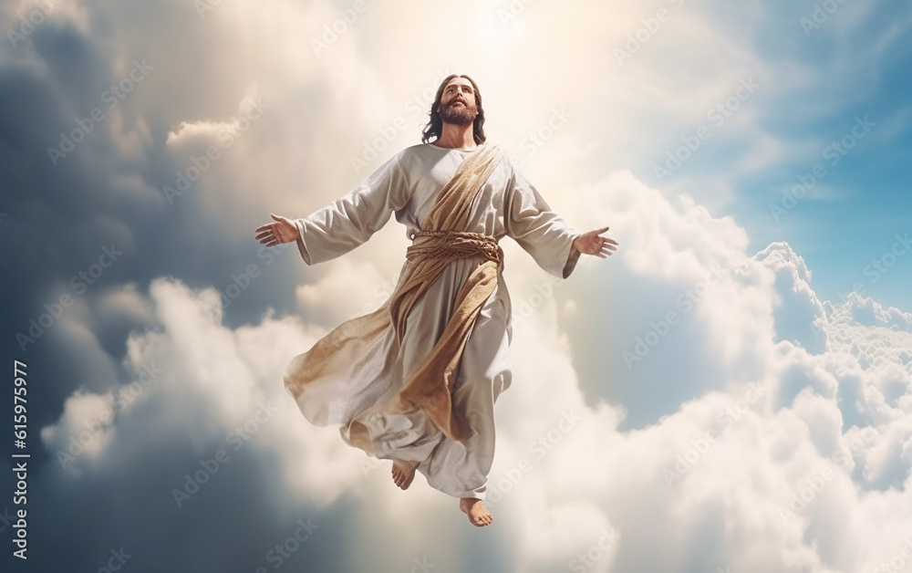 Jesus Christ.With his arms extended, Jesus Christ descends from the ...