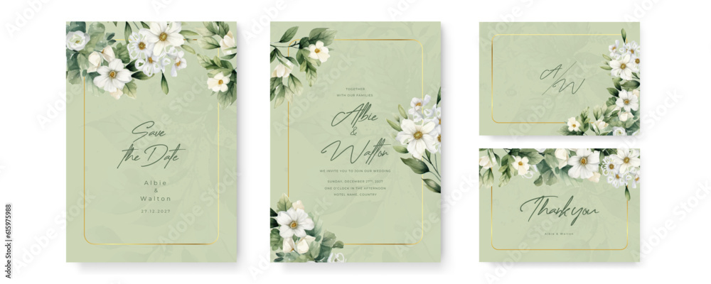 colorful colourful floral flower vector watercolor colorfull wedding invitation card template set with golden floral decoration