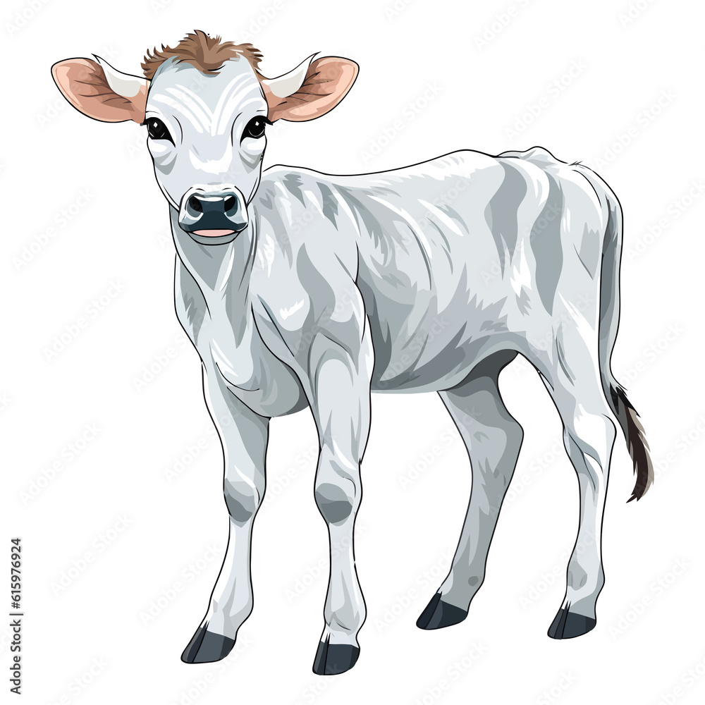 Fototapeta premium Petite Pasture: 2D Artwork Showcasing a Charming Zebu