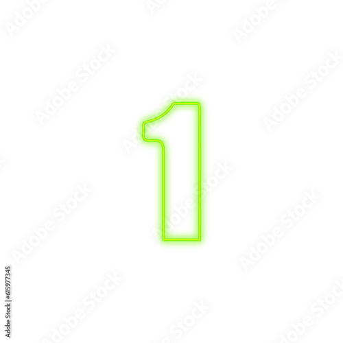 First Number one 1 green color neon glow png symbol