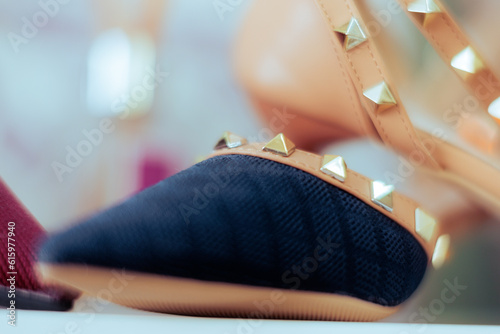 Detail of a Shoe in Close-up Image Fashion Background. Beautiful conceptual footwear design for retail advertising 
