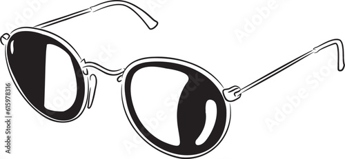 Line art illustration of metal frame sunglasses. 
Vector illustration of tinted metal-framed glasses to protect from the bright sun. Summer sunglasses in vector. Illustration of accessories for summer
