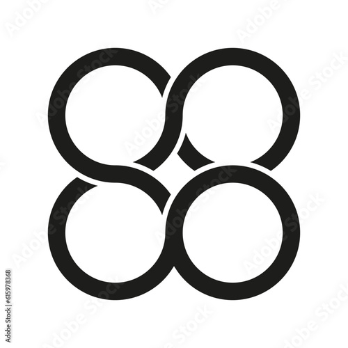 Interlocking circles 4 interlocking circle symbol element. Vector illustration. stock image.