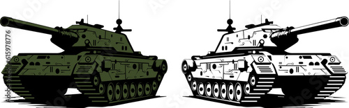 War tanks vector design. colored and black and white tanks vector. Armored military vehicle with artillery cannons