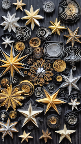A close up of a bunch of paper stars. Generative AI.