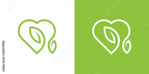logo design leaf with love icon vector inspiration