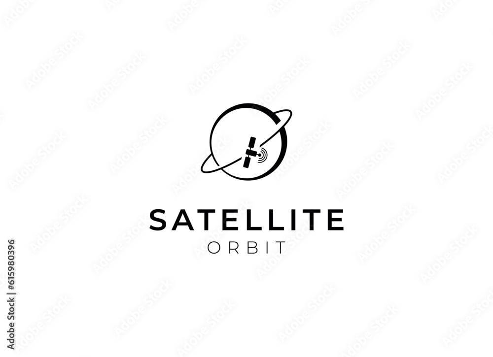 Satellite logo template. Communication technology logo concept for satellite