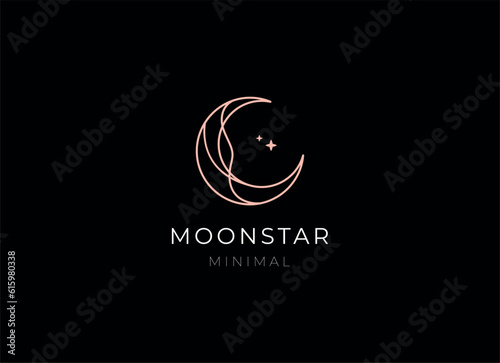 elegant crescent moon and star logo design line icon vector in luxury style outline linear	
 photo