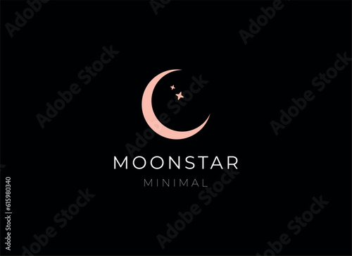 elegant crescent moon and star logo design line icon vector in luxury style outline linear	
