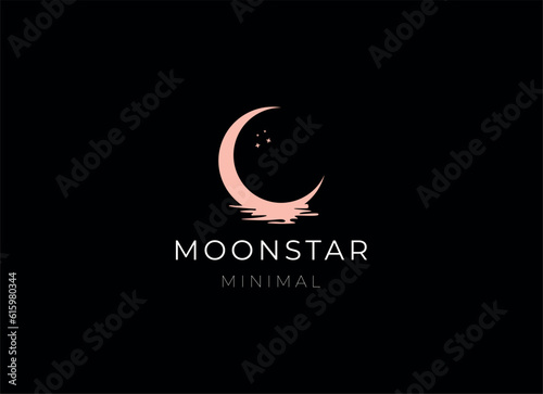 elegant crescent moon and star logo design line icon vector in luxury style outline linear	
