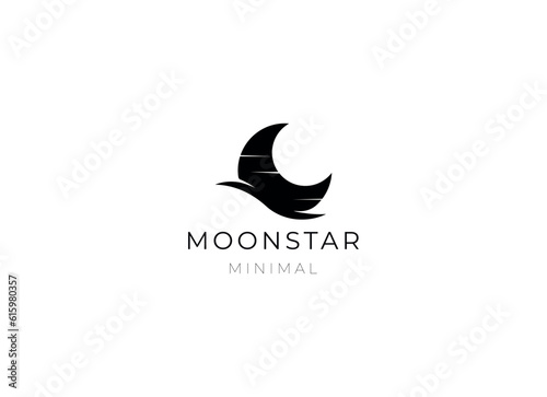 elegant crescent moon and star logo design line icon vector in luxury style outline linear	
