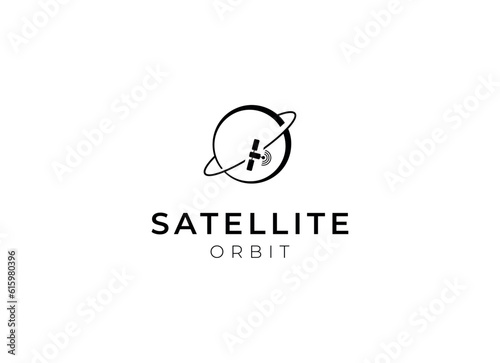 Satellite logo template. Communication technology logo concept for satellite