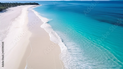 beautiful blue waves on the beach, top view