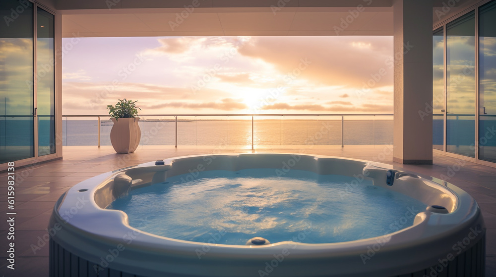 modern Jacuzzi resort with sunset view