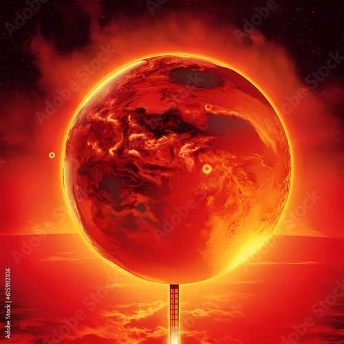 Global warming. Earth and Sun. Global catastrophe concept: global warming, expansion of the sun, planet overheating, the ozone hole. Earth cataclysm.