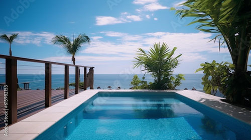 swimming pool in the beautiful resort with blue sky