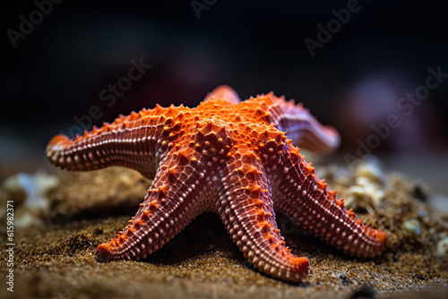 a starfish in the sand with its head turned to look like it's coming out from the ocean © Golib Tolibov