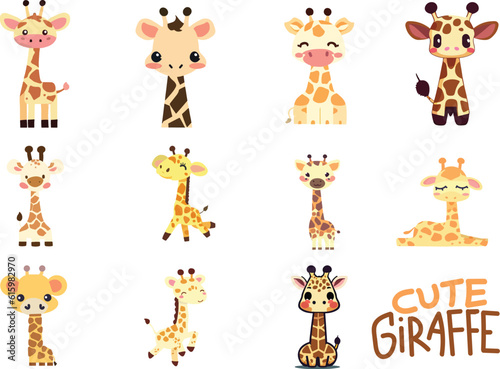 set of funny cute cartoon animals giraffe