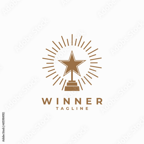 trophy champion vector template. first place winner award wreath ribbon graphic illustration.