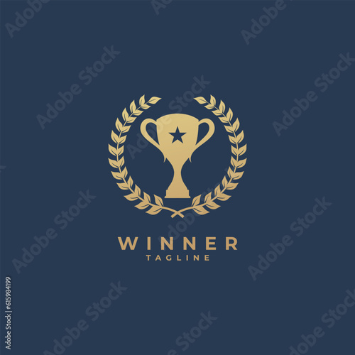 trophy champion vector template. first place winner award wreath ribbon graphic illustration.
